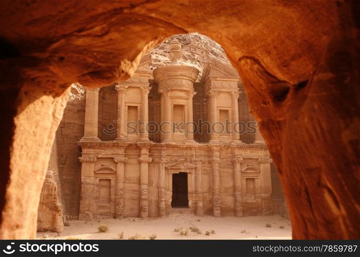 the Monastery in the Temple city of Petra in Jordan in the middle east.. ASIA MIDDLE EAST JORDAN ETRA