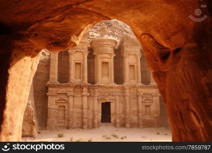 the Monastery in the Temple city of Petra in Jordan in the middle east.. ASIA MIDDLE EAST JORDAN ETRA