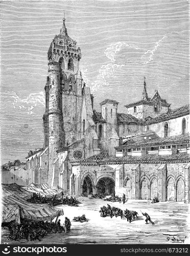 The Monastery of Las Huelgas, near Burgos, vintage engraved illustration. Le Tour du Monde, Travel Journal, (1872).
