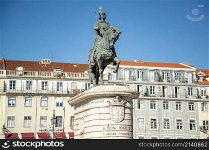 the Monument and statue at the Figueira Square or Parda da Figueira in the City of Lisbon in Portugal. Portugal, Lisbon, October, 2021