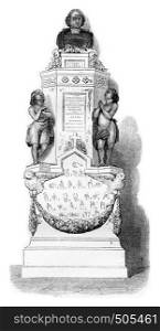 The monument of Abbe Epee in one of the chapels of Saint-Roch in Paris, vintage engraved illustration. Magasin Pittoresque 1842.