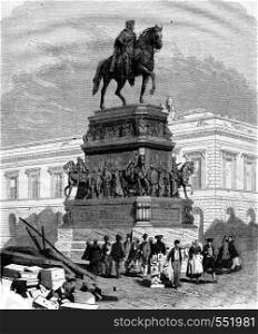 The Monument of Frederick the Great in Berlin by Rauch, vintage engraved illustration. Magasin Pittoresque 1867.