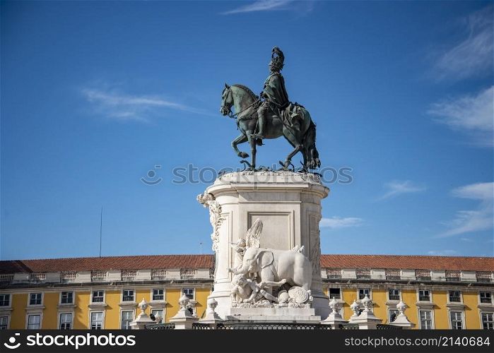 the Monument of King Joseph 1 at the Parca do Comercio in Baixa in the City of Lisbon in Portugal. Portugal, Lisbon, October, 2021