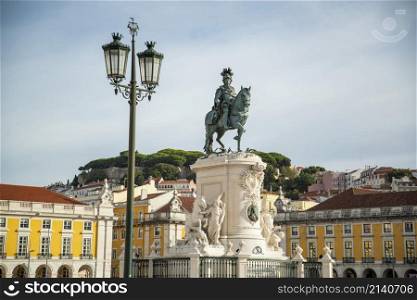 the Monument of King Joseph 1 at the Parca do Comercio in Baixa in the City of Lisbon in Portugal. Portugal, Lisbon, October, 2021