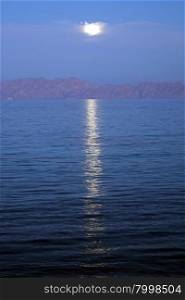 The Moon and sea in Dahab in Egypt