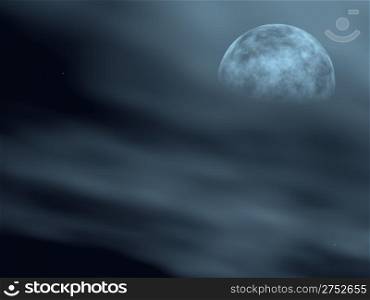 The moon in a fog (Outlines of the moon in a fog) winter night in the central Europe