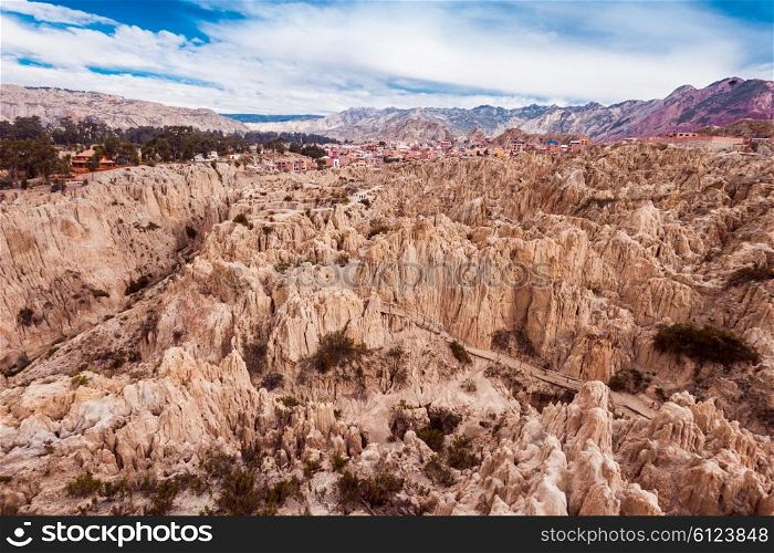 The Moon Valley (Valle de la Luna) is situated about 10 kilometers from La Paz, Bolivia