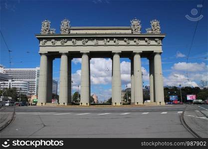 The Moscow Triumphal Arch in St. Petersburg low angle of view