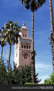 The Mosque Koutoubia in the old town of Marrakesh in Morocco in North Africa.&#xA;