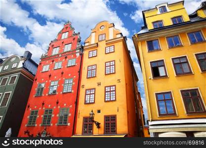 The most famous houses in Stockholm on Stortorget square, Sweden
