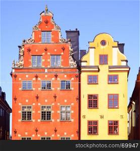 The most famous houses on Stortorget square in Stockholm, Sweden