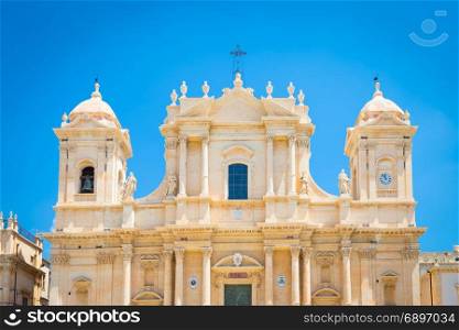 The most important baroque cathedral of Sicily, San NicolA?, Unesco Heritage site, sunny day
