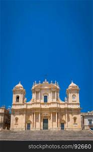 The most important baroque cathedral of Sicily, San NicolA?, Unesco Heritage site, sunny day