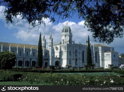 the Mosteiro dos Jeronimos in Belem in the city of Lisbon in Portugal in Europe.. EUROPE PORTUGAL LISBON BELEM JERONIMOS MONASTERY