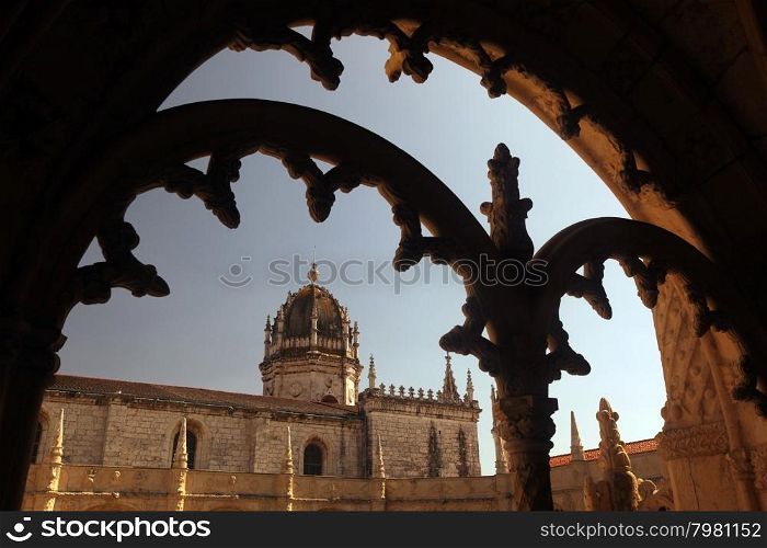 the Mosteiro dos Jeronimos in Belem in the city of Lisbon in Portugal in Europe.. EUROPE PORTUGAL LISBON BELEM JERONIMOS MONASTERY