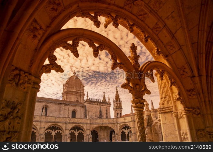 the Mosteiro dos Jeronimos in Belem near the City of Lisbon in Portugal. Portugal, Lisbon, October, 2021