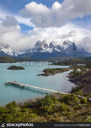 The mountain peaks of Cordillera del Paine in Torres del Paine National Park in Patagonia, southern Chile, South America.