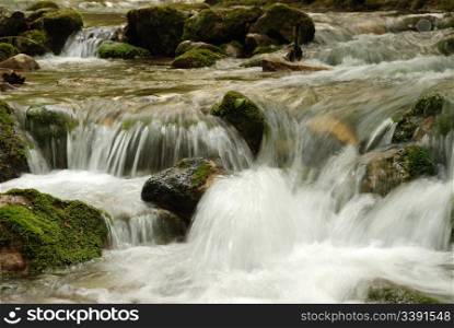 The mountain river. A rough stream of water in mountains of the Crimean peninsula