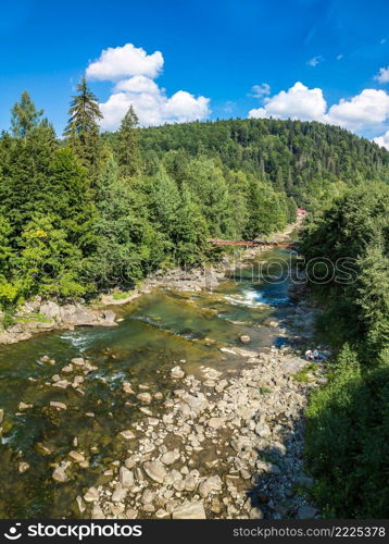 The mountain river Prut and waterfalls in Yaremche, Carpathians, Ukraine