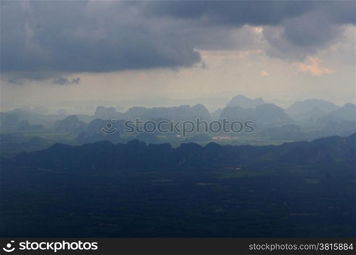 The Mountains near the City of Krabi on the Andaman Sea in the south of Thailand. . THAILAND