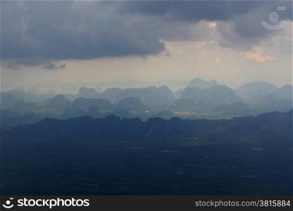 The Mountains near the City of Krabi on the Andaman Sea in the south of Thailand. . THAILAND