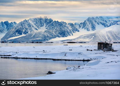 The mountains of Raudfjord in the Svalbard Islands (Spitzbergen) in the high Arctic.