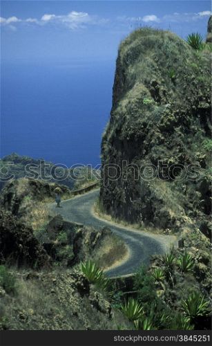 the Mountairoad near the town of Ribeira Grande on the Island of Santo Antao in Cape Berde in the Atlantic Ocean in Africa.. AFRICA CAPE VERDE SANTO ANTAO