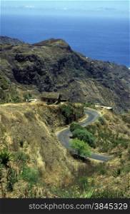 the Mountairoad near the town of Ribeira Grande on the Island of Santo Antao in Cape Berde in the Atlantic Ocean in Africa.. AFRICA CAPE VERDE SANTO ANTAO