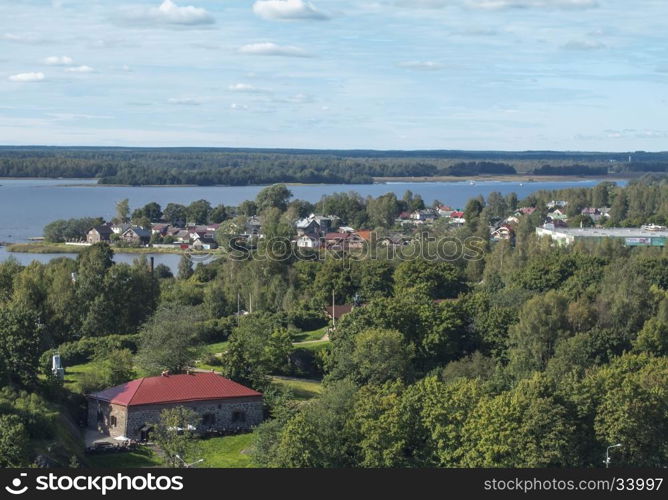 the mouth of the river Vuoksi and the Gulf of Finland in Vyborg. A view of the estuary of Vuoksi and the Gulf of Finland