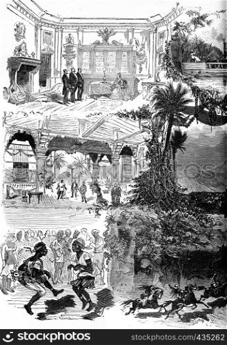 The Mysteries Of Africa, The Black Venus, play in five acts and twelve scenes, M.Ad Belot, vintage engraved illustration. Journal des Voyages, Travel Journal, (1879-80).