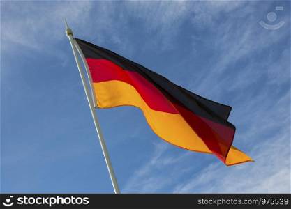 The national flag of Germany. The flag was first adopted as the national flag of modern Germany in 1919, during the Weimar Republic.