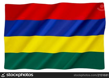 The national flag of Mauritius, also known as the Les Quatre Bandes. Adopted March 12, 1968. Isolated on white for cut out.