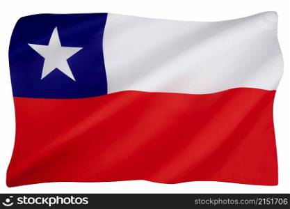 The national flag of the Republic of Chile - Adopted 18th October 1817. Isolated on white for cut out.