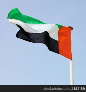 The national flag of the United Arab Emirates in Arabia.