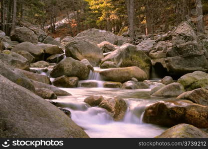 The natural waterfalls, rock pools and cascades of Restonica valley near Corte in Corsica