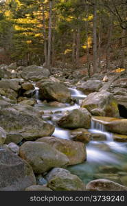 The natural waterfalls, rock pools and cascades of Restonica valley near Corte in Corsica