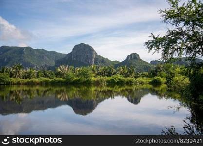 the Nature and Landscape at the Village of Khao Daeng at the Hat Sam Roi Yot in the Province of Prachuap Khiri Khan in Thailand,  Thailand, Hua Hin, November, 2022. THAILAND PRACHUAP SAM ROI YOT KHAO DAENG