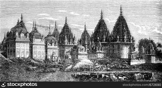 The necropolis of Jhansie Rajahs, vintage engraved illustration. Le Tour du Monde, Travel Journal, (1872).