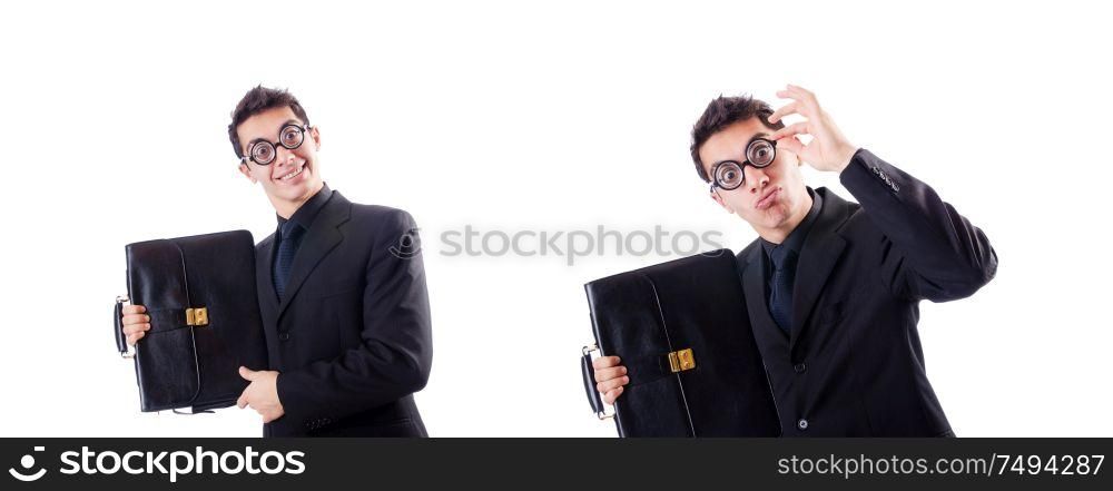 The nerd businessman isolated on the white. Nerd businessman isolated on the white