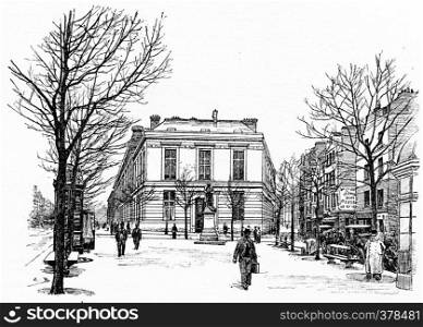 The new buildings of the Faculty of Medicine between Boulevard Saint-Germain and street from the school-of-medicine, vintage engraved illustration. Paris - Auguste VITU ? 1890.