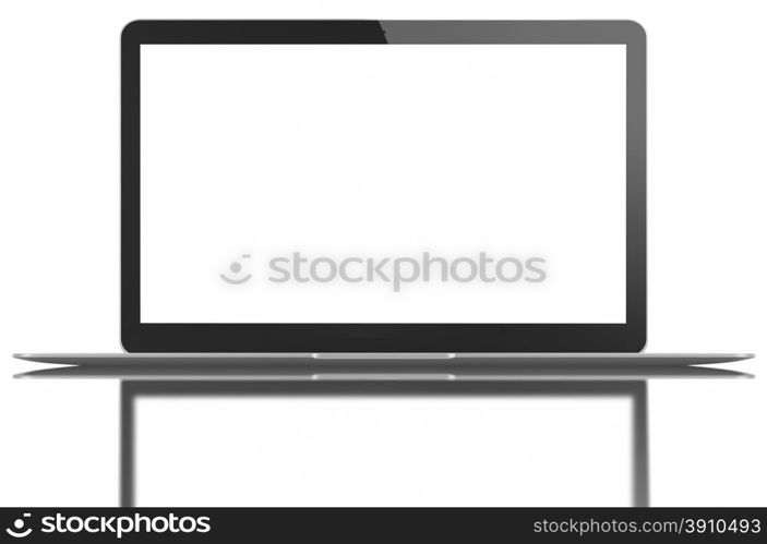 The new Laptop is thinner and lighter with blank white screen. Isolated on white background