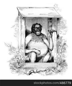 The new orangutan of the Natural History Museum, vintage engraved illustration. Magasin Pittoresque 1836.