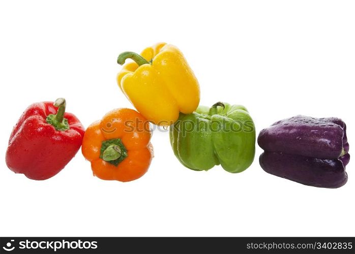 The newest bell pepper hybrid, named Bluejay, adds purple to the lineup of colorful bell peppers that can be used to add color and drama to a salad or dish. Shot on white background.