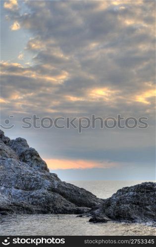 The night sea. The night sea. The sea photographed at a dawn with long endurance. Crimea, Ukraine