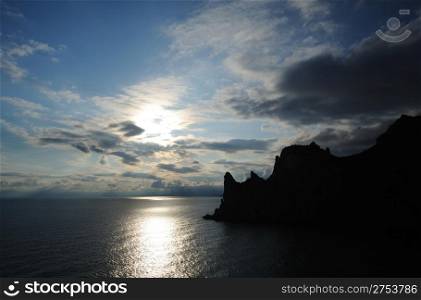The night sea. The night sea. The sea photographed at a dawn with long endurance. Crimea, Ukraine