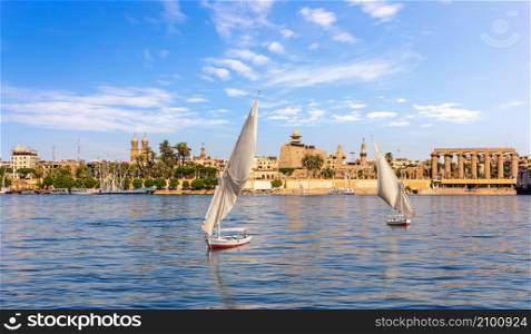 The Nile and Luxor Temple on the bank, Upper Egypt.