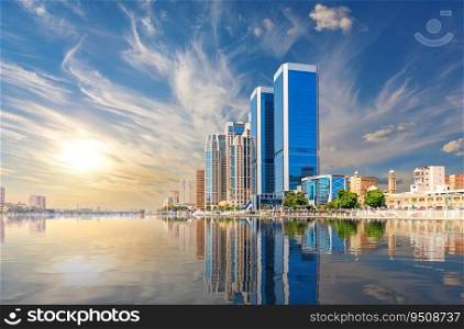 The Nile river and modern center of Cairo view, Egypt.