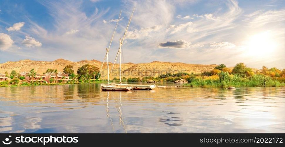 The Nile view in the Aswan desert, Egypt.. The Nile view in the Aswan desert, Egypt