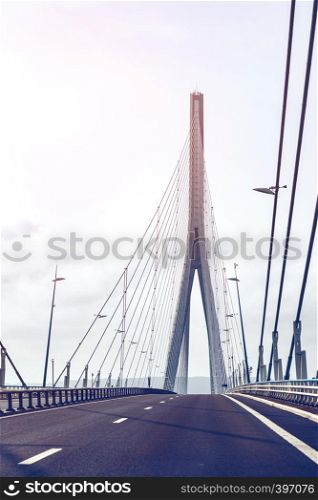 The Normandy Bridge in France across the river Seine. Pont de Normandie