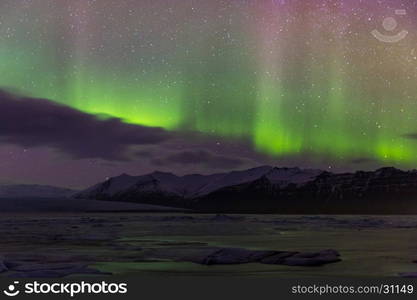 The Northern Light Aurora borealis at Jokulsarlon Glacier Lagoon Iceland